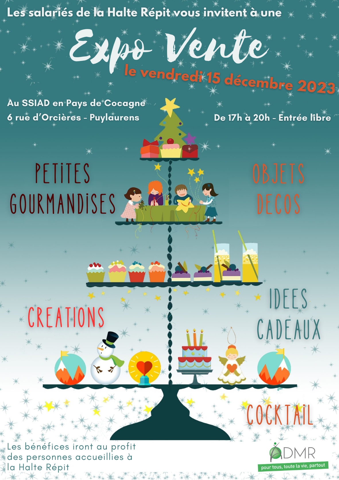 Affiche expo vente organisée par Halte répit