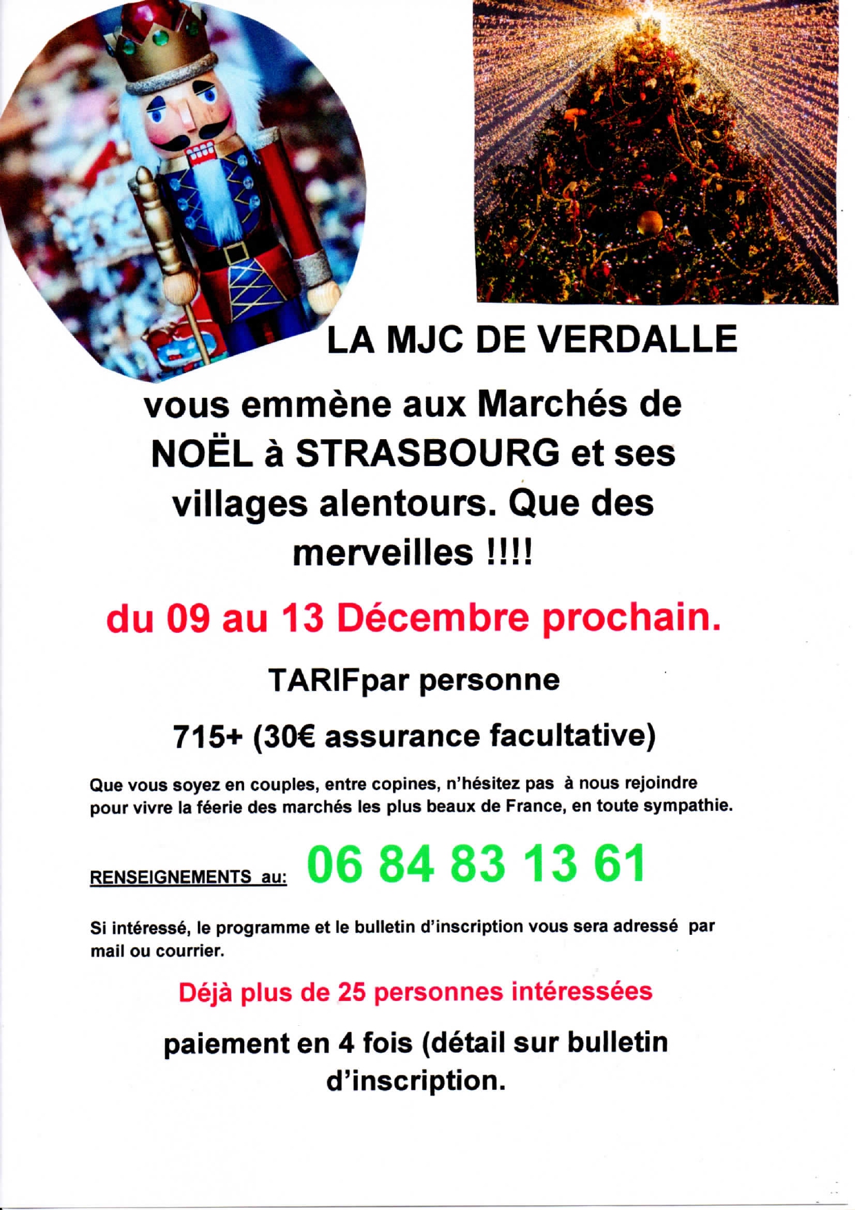 affiche voyage Noêl à Strasbourg avec la MJC