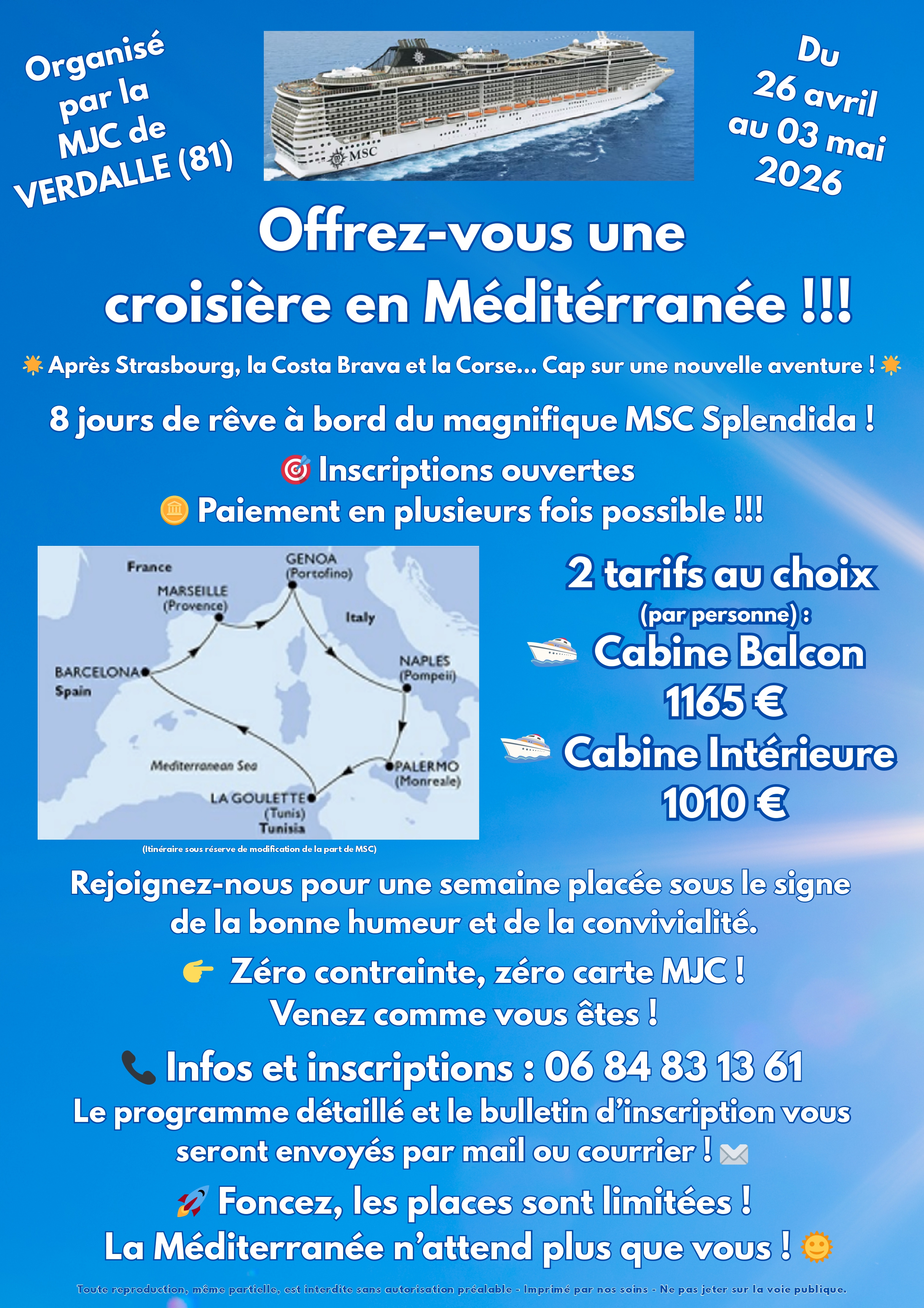 affiche croisière avec la MJC