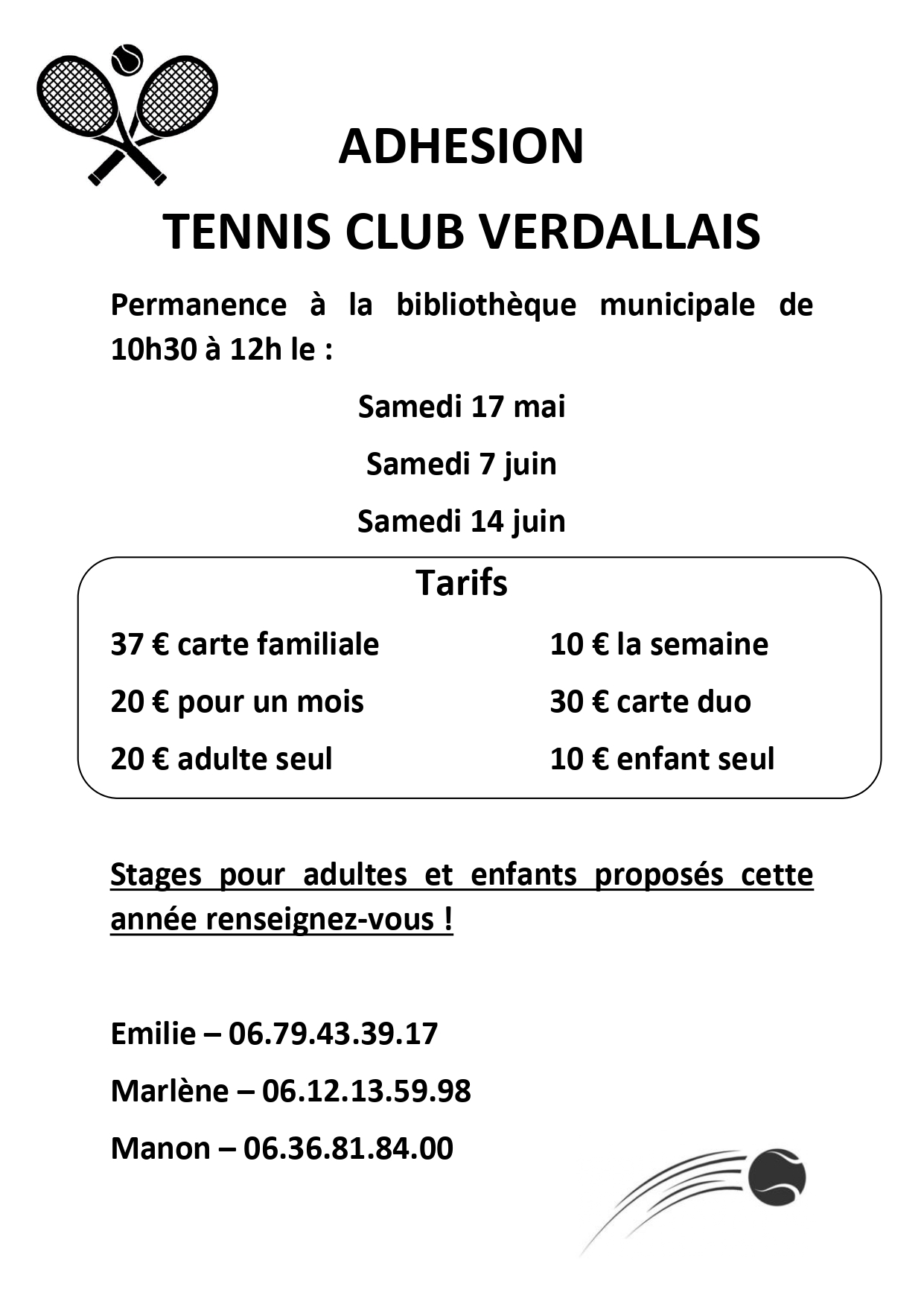 affiche adhésion tennis club verdallais
