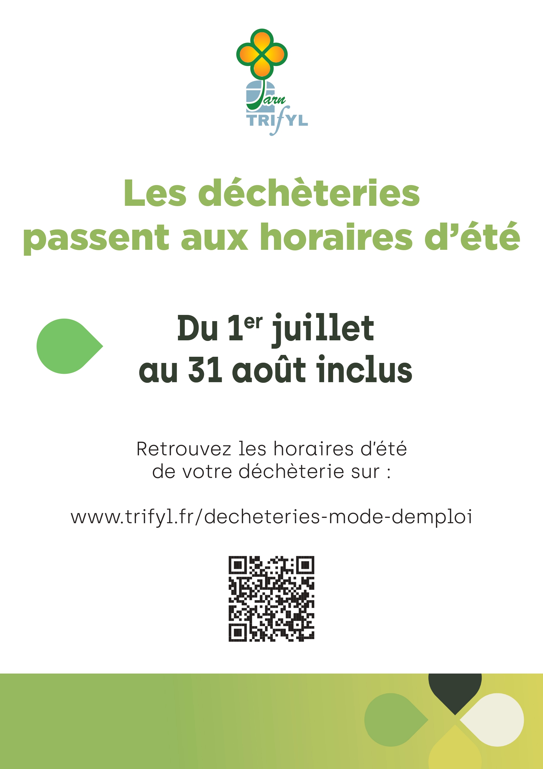 affiche horaires d'été pour les déchèteries