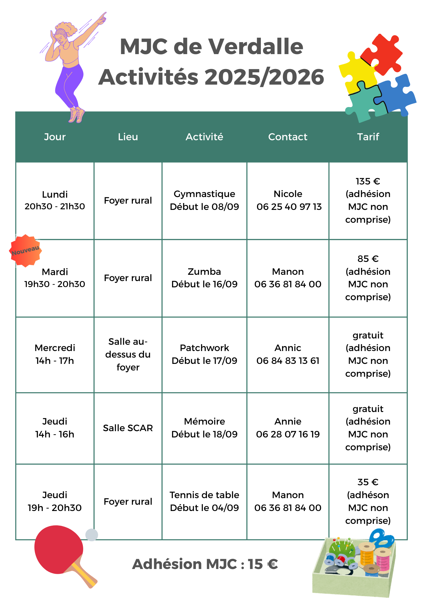affiche activités MJC 2025/2026