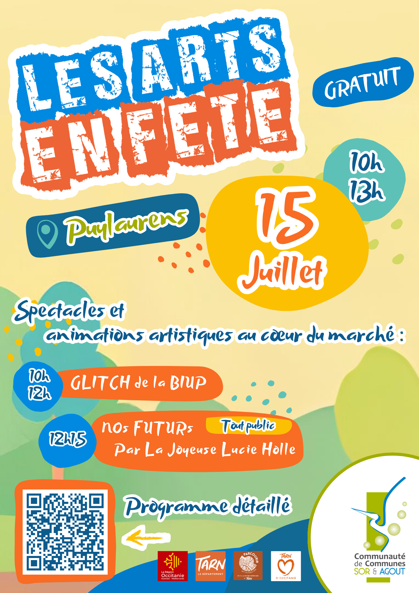 affiche du programme arts en fête le 15 juillet à Puylaurens