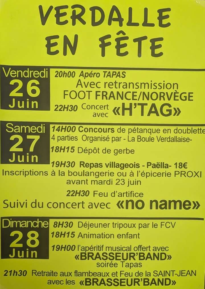 Affiche du programme de la fête de Verdalle