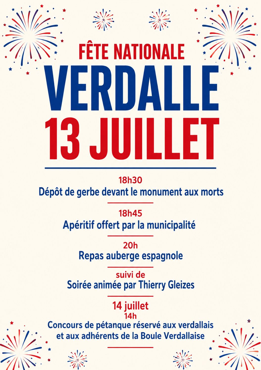 affiche du programme des festivités du 14 juillet 