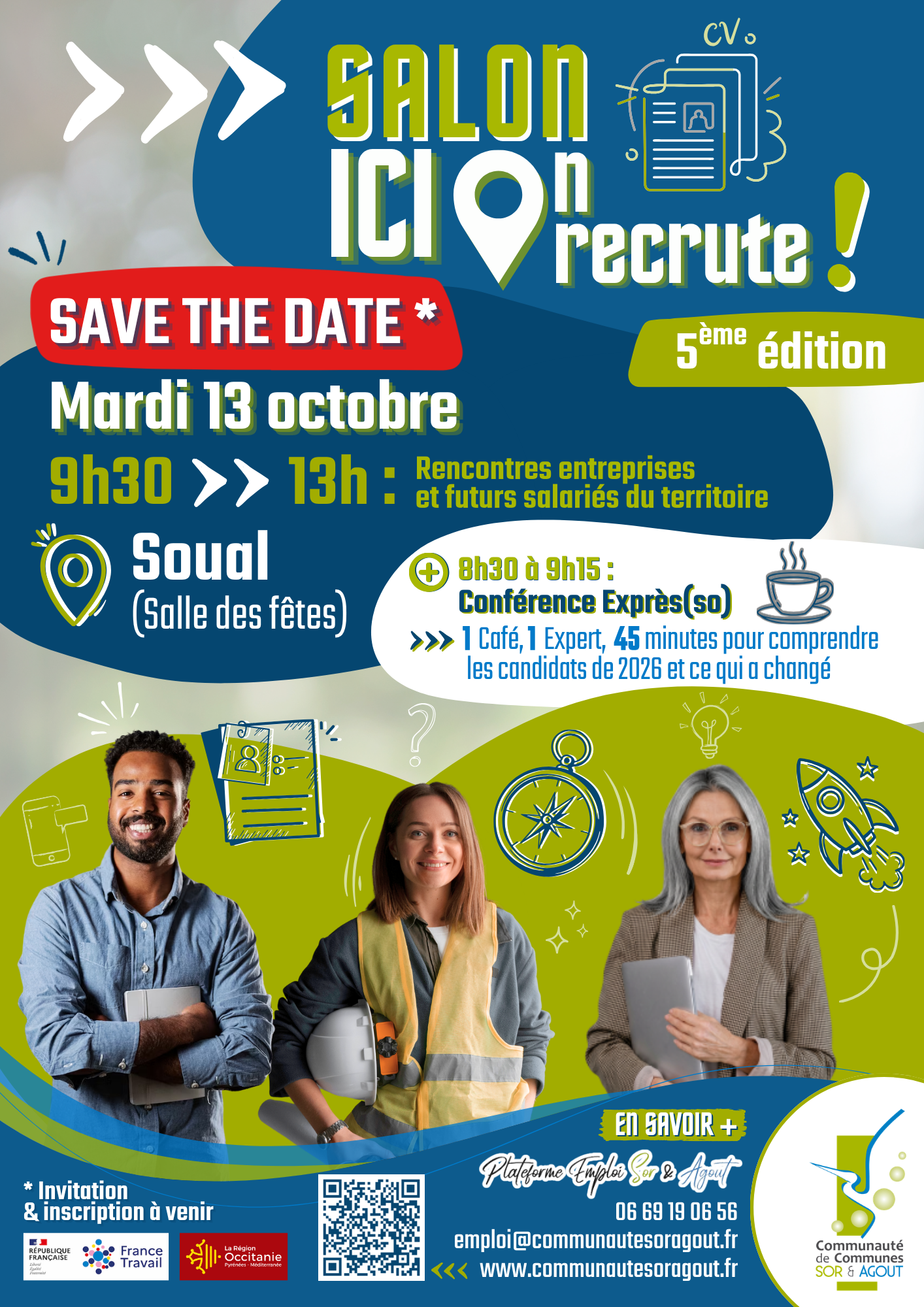 affiche du salon ici on recrute le 13 octobre à Soual