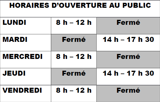 horaires ouvertures service urbanisme