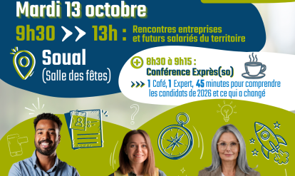 affiche du salon ici on recrute le 13 octobre à Soual