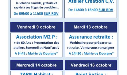 AFFICHE DES DATES DES ATELIERS  de la maison france services de Dourgne