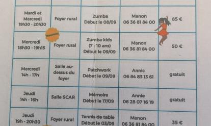 Tableau récapitulatif des activités de la MJC